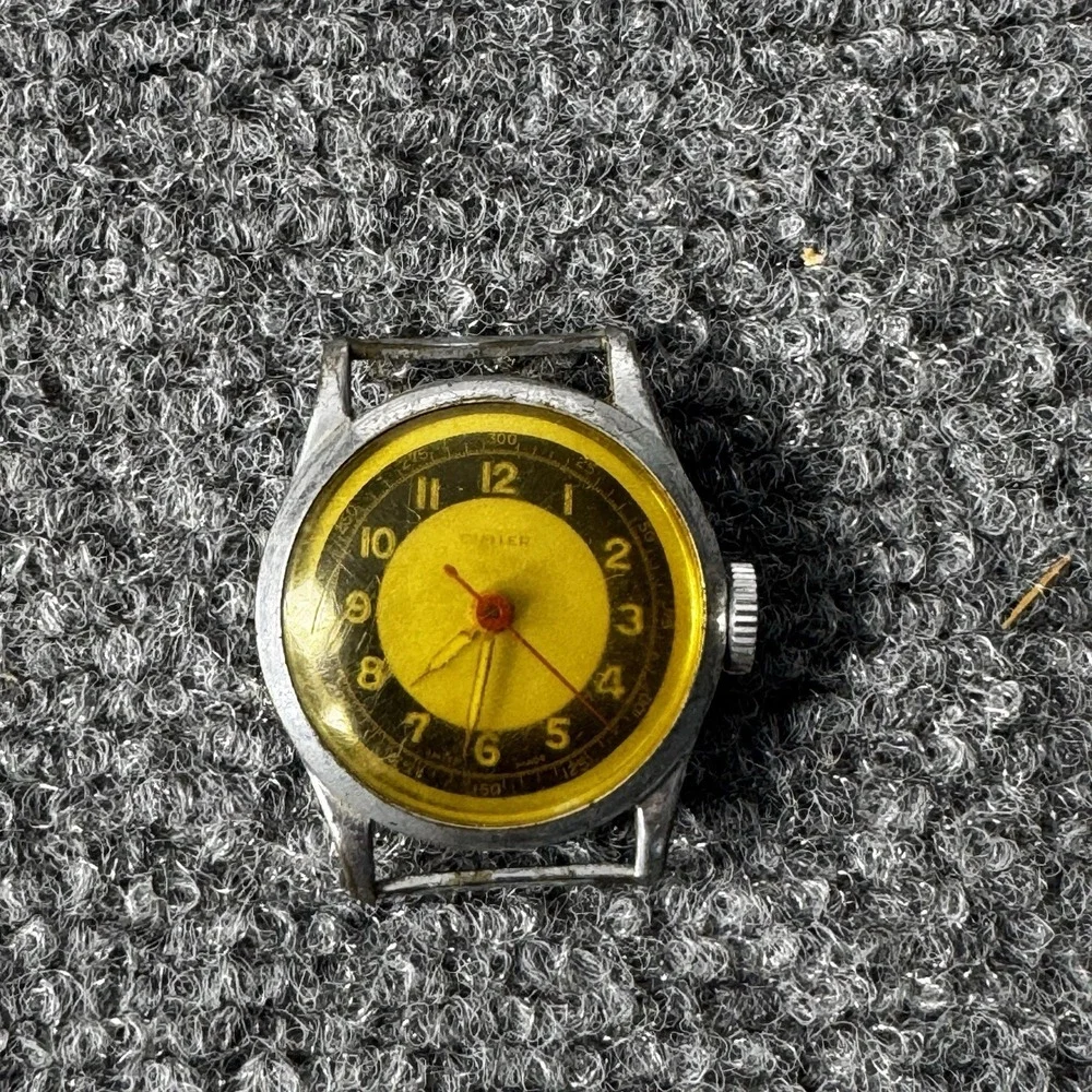 Vintage Cimier Swiss Men's Military Trench Watch Two-Tone Yellow Dial Hand-Wind